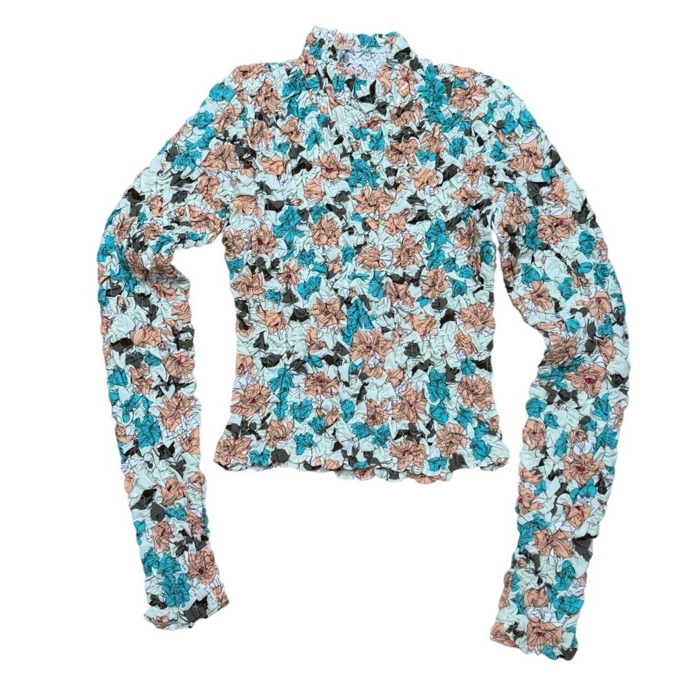 Anthropologie Dolan Top Small Pebble Smocked Left Coast Floral Turtleneck XXS